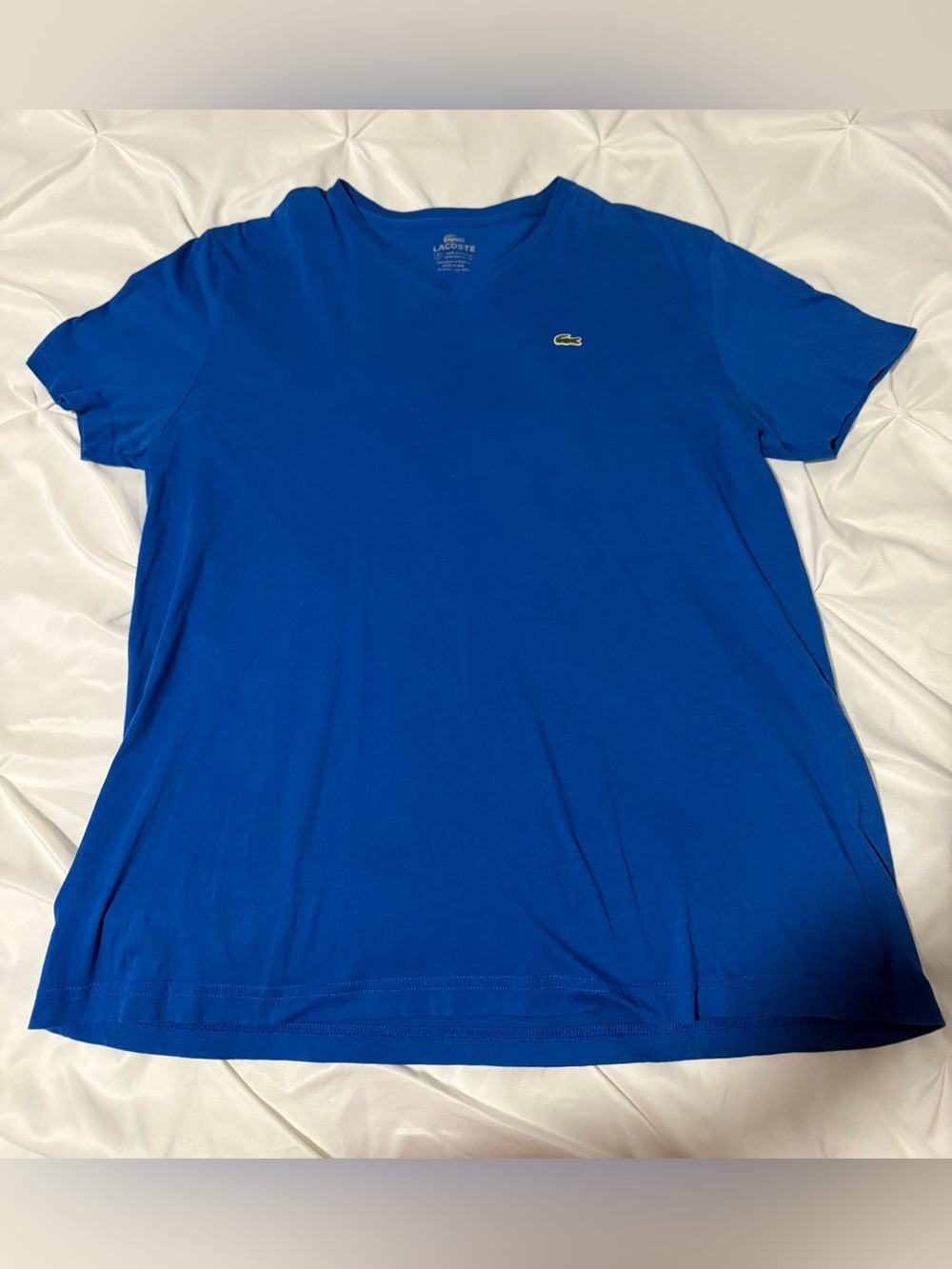 Lacoste Men's V-Neck Cotton Tee with Green Crocodile Logo